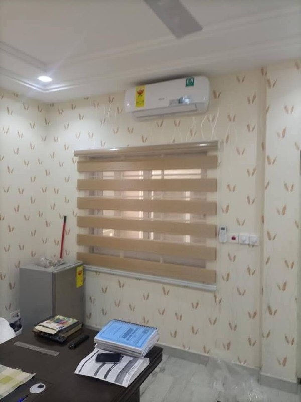 The Study — Faux-wood blinds — office