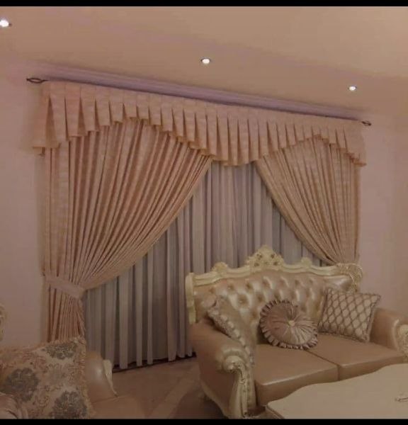 The Pink Lounge — Layered drapes & valance — residential